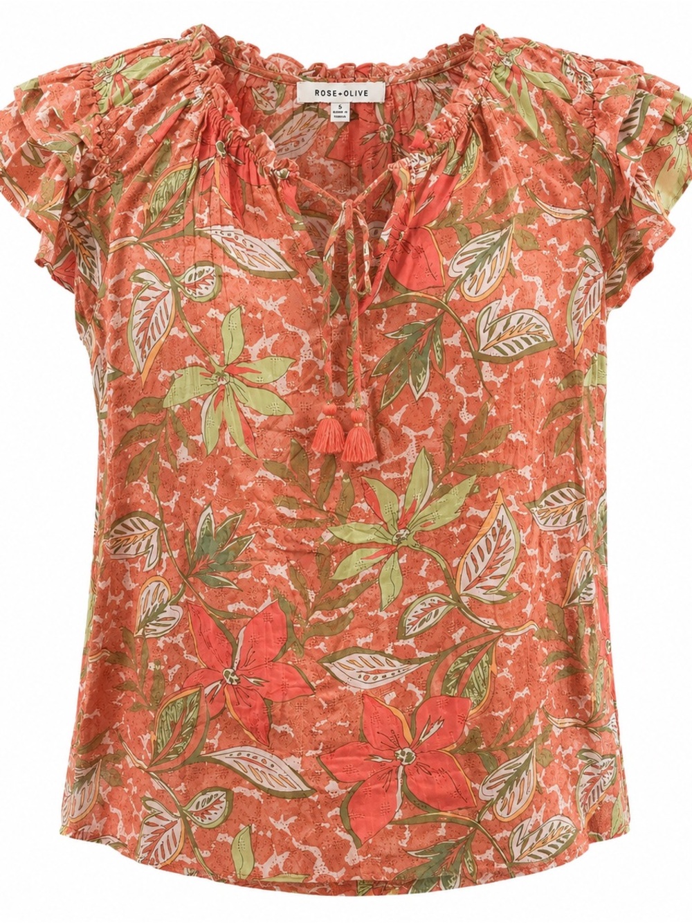 Rose + Olive Womens Floral Print Short Sleeve Blouse Size M
